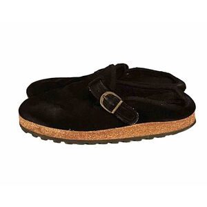 Daniel Green Suede Black Clogs Womens Leisure Footwear Buckles Cork Slip On Shoe